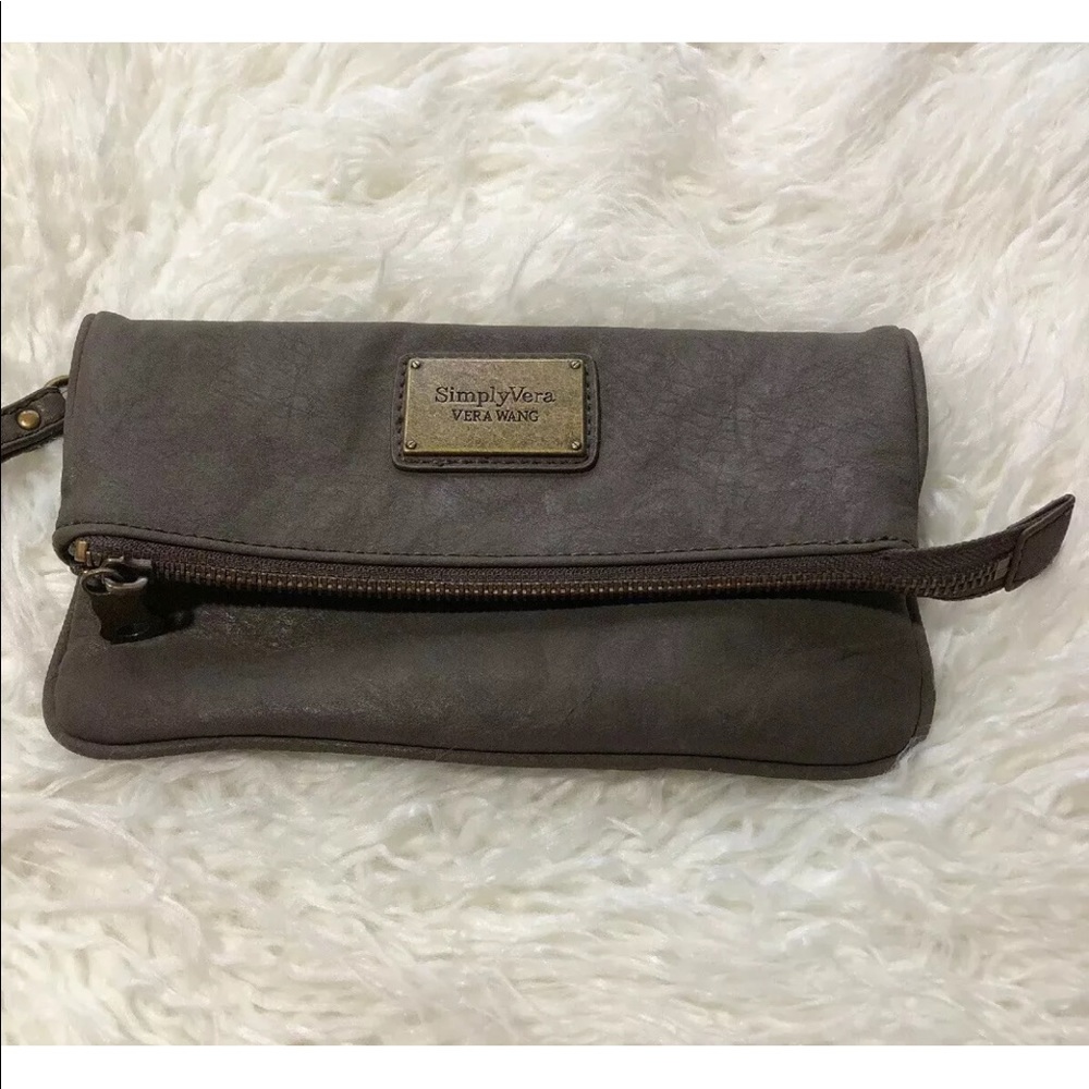 Simply Vera Wang Grey Clutch Wristlet Faux Leather